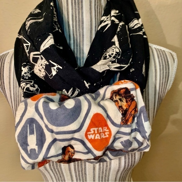 Star Wars Infinity Scarf Hand Warmer Black White Orange Gray Tie Fighters - Picture 4 of 12